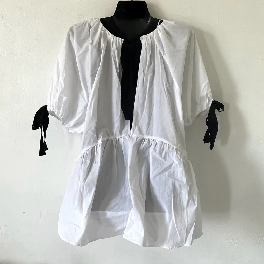 Zara White Two Ways Poplin Tie Oversized Blouse